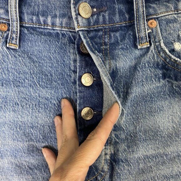 Gap Shorts Womens  8 Cheeky High Rise Button Fly Cut Offs Denim Blue Destroyed - Picture 4 of 9